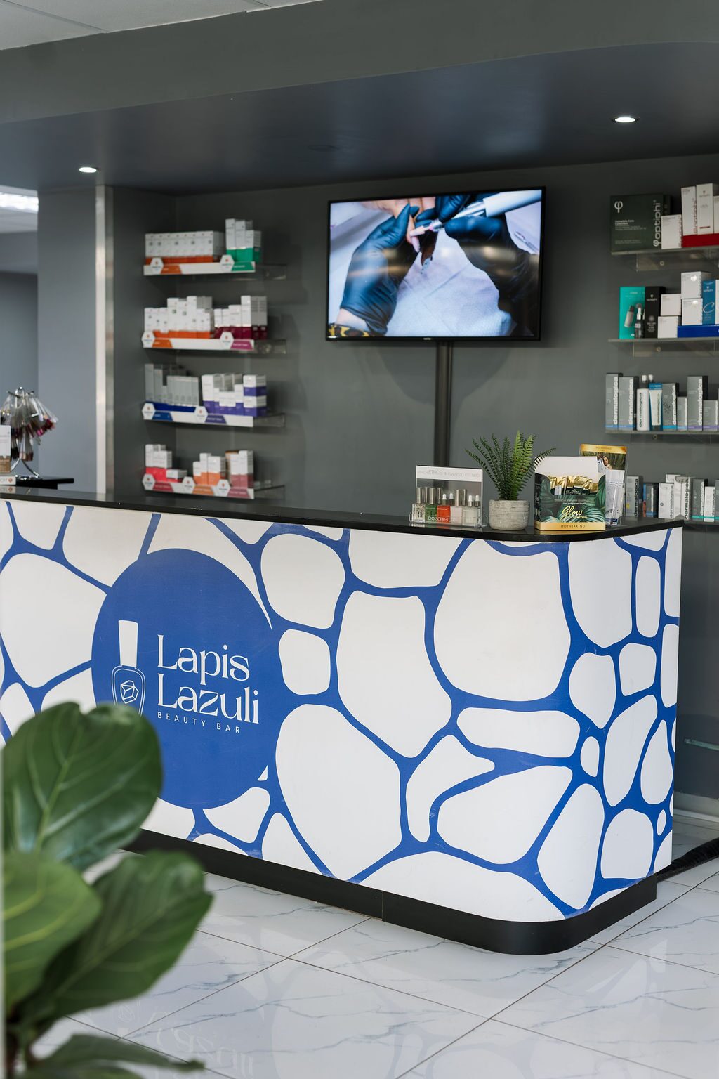 Reception desk at Lapis Lazuli Beauty Bar