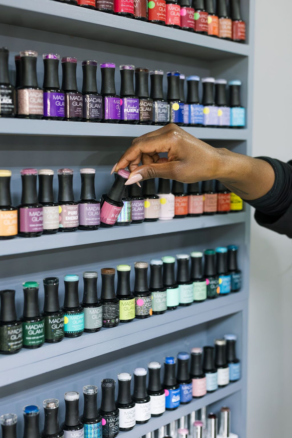 Nail polish wall at Lapis Lazuli Beauty Bar
